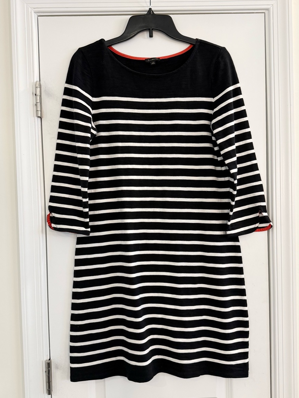 Talbots Black White Striped Cotton Shift Dress Size Small Nautical Preppy